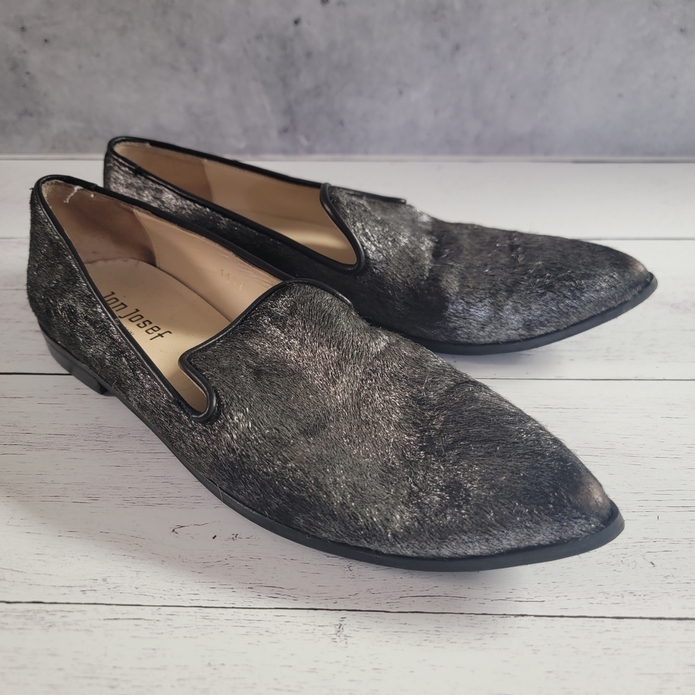 Jon Josef, Women's Pewter/Grey Haircalf, Pointy-toe Smoking Loafer, 81/2M